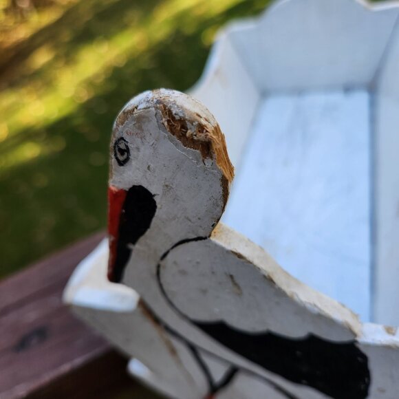 STORK Small Baby Doll Wooden CRADLE Folk Art Primitive SCHWARZ TOY Hand Painted - Picture 4 of 10